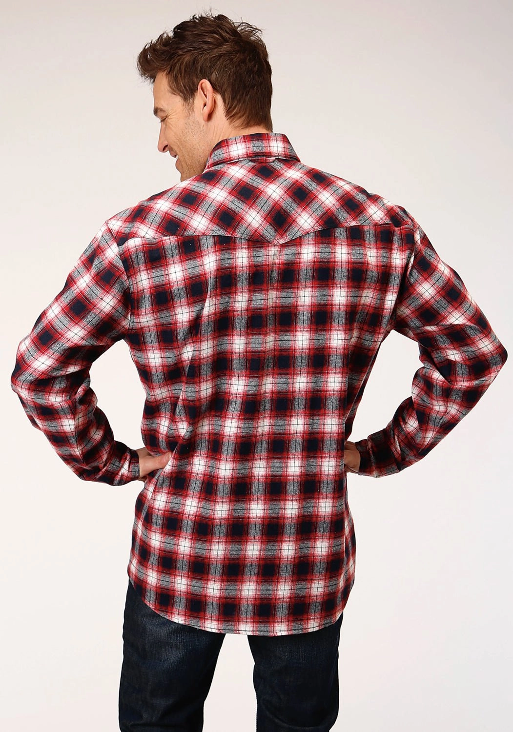 formal dinner Roper Mens Red/White 100% Cotton Unlined Flannel Plaid L/S Shirt