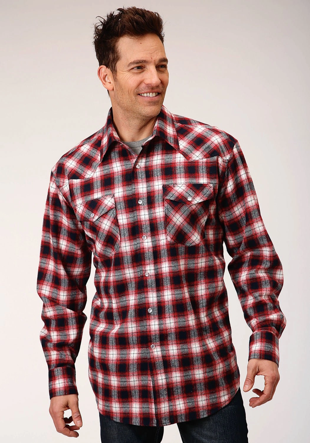 Roper Mens Red/White 100% Cotton Unlined Flannel Plaid L/S Shirt Street Style Edgy style