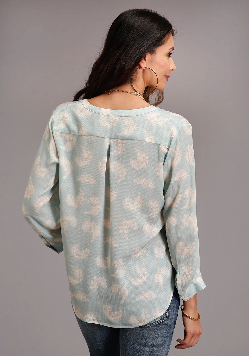 Polished Finish Stetson Womens Aqua Rayon/Nylon Feathers S/S Blouse