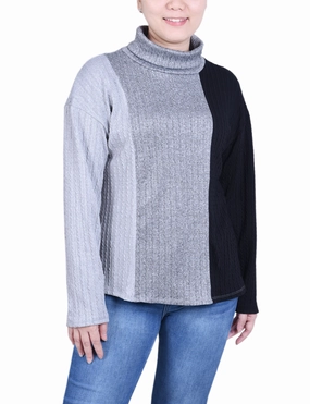 Long Sleeve Colorblocked Top Stretch Ribbing Soft Material