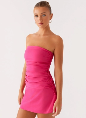 Autumn-Season Elegant Comfort Terra Gathered Mini Dress - Fuchsia