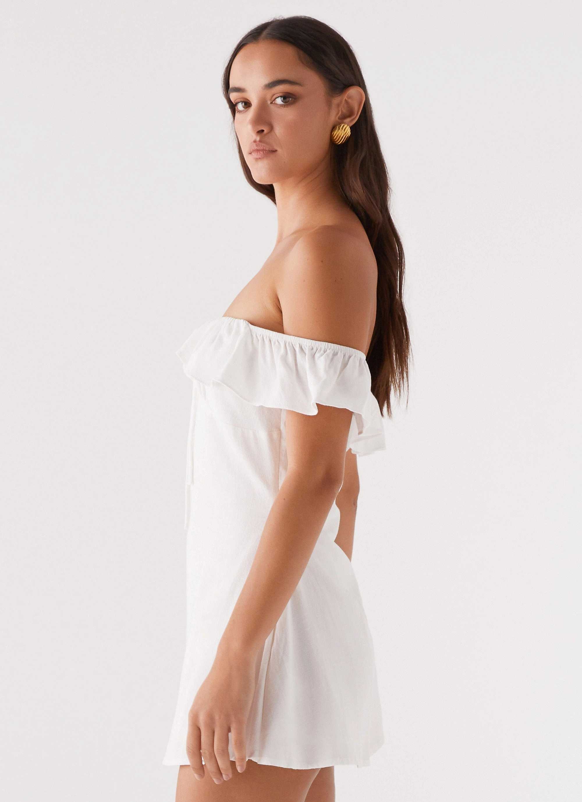 Texas Sun Linen Mini Dress - White Sleek Feel