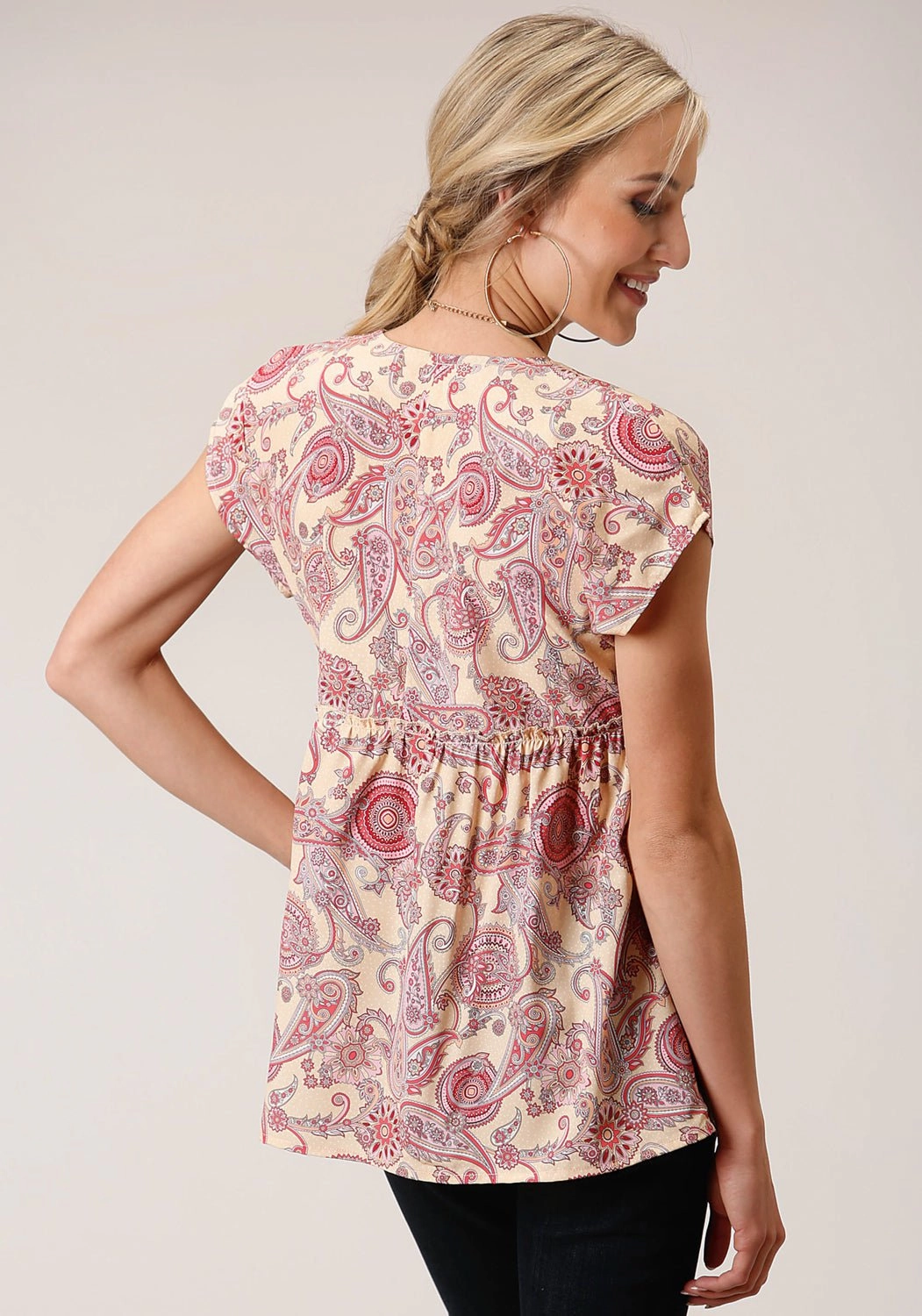 Roper Womens Spring Paisley Yellow 100% Polyester S/S Tunic Structured Shoulder Support