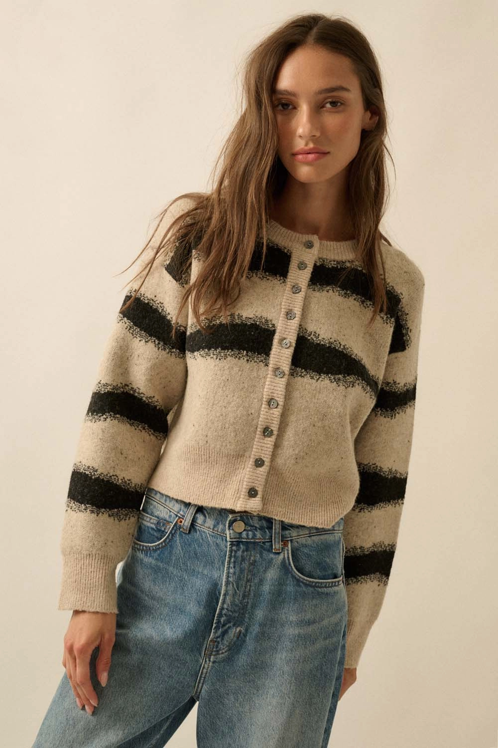 Striped Knit Cardigan - Stone Cold Weather Comfort