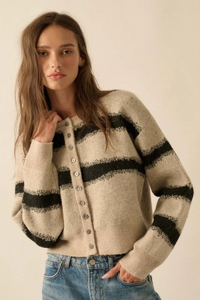 Striped Knit Cardigan - Stone Snuggle Wear Everyday Style