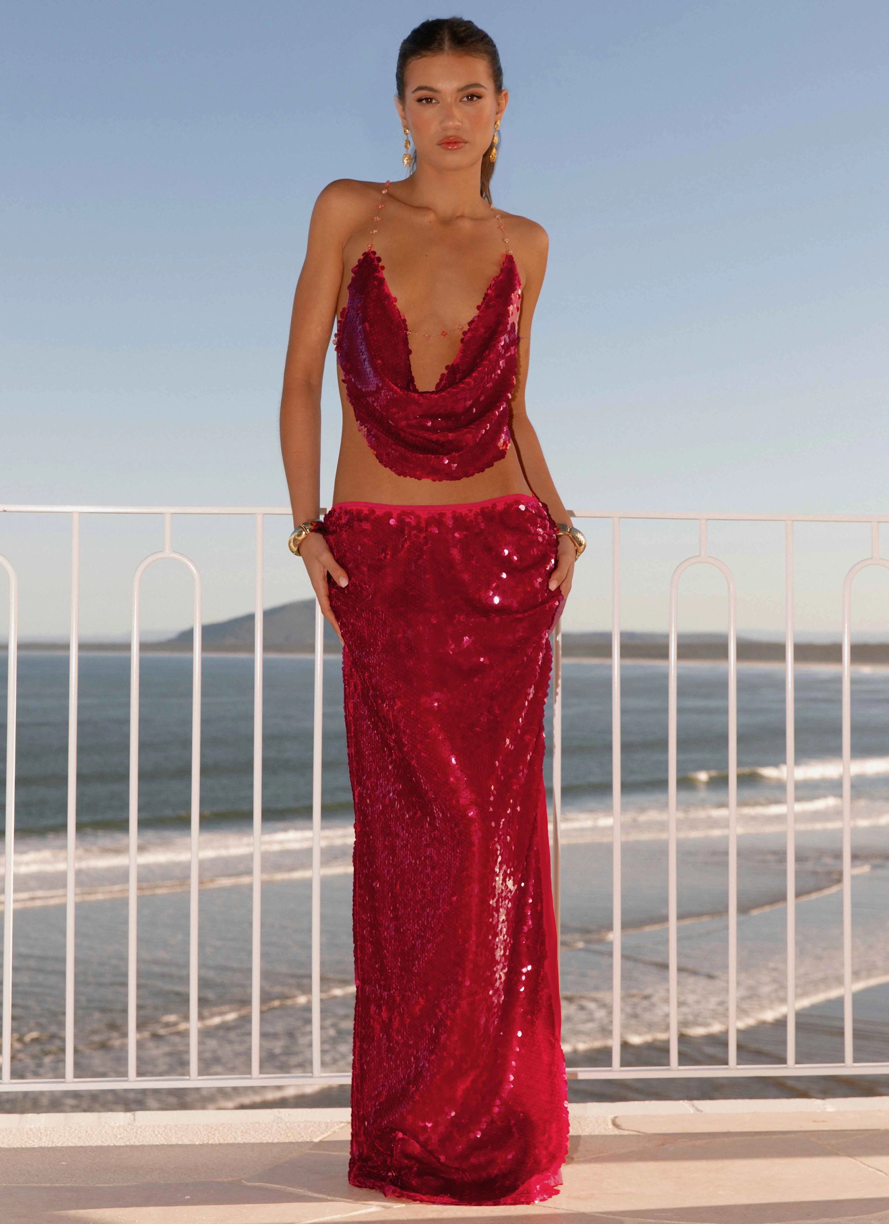 Amosa Maxi Skirt - Fuchsia Runway Inspired Smooth Edging