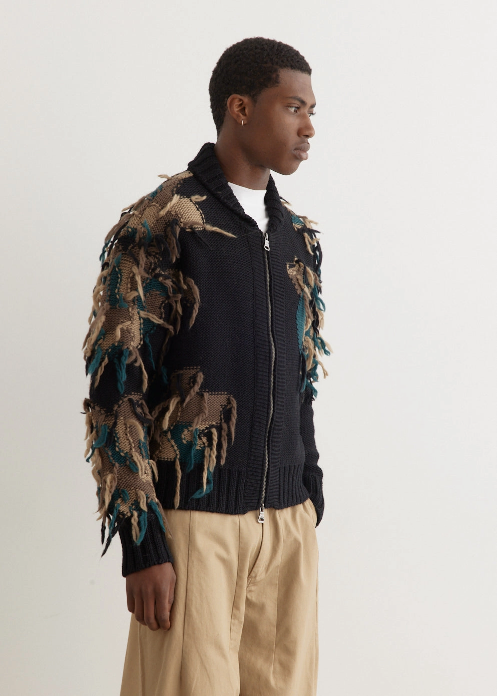 New Camouflage Zip-Up Cardigan Travel Style WideRibbed Texture