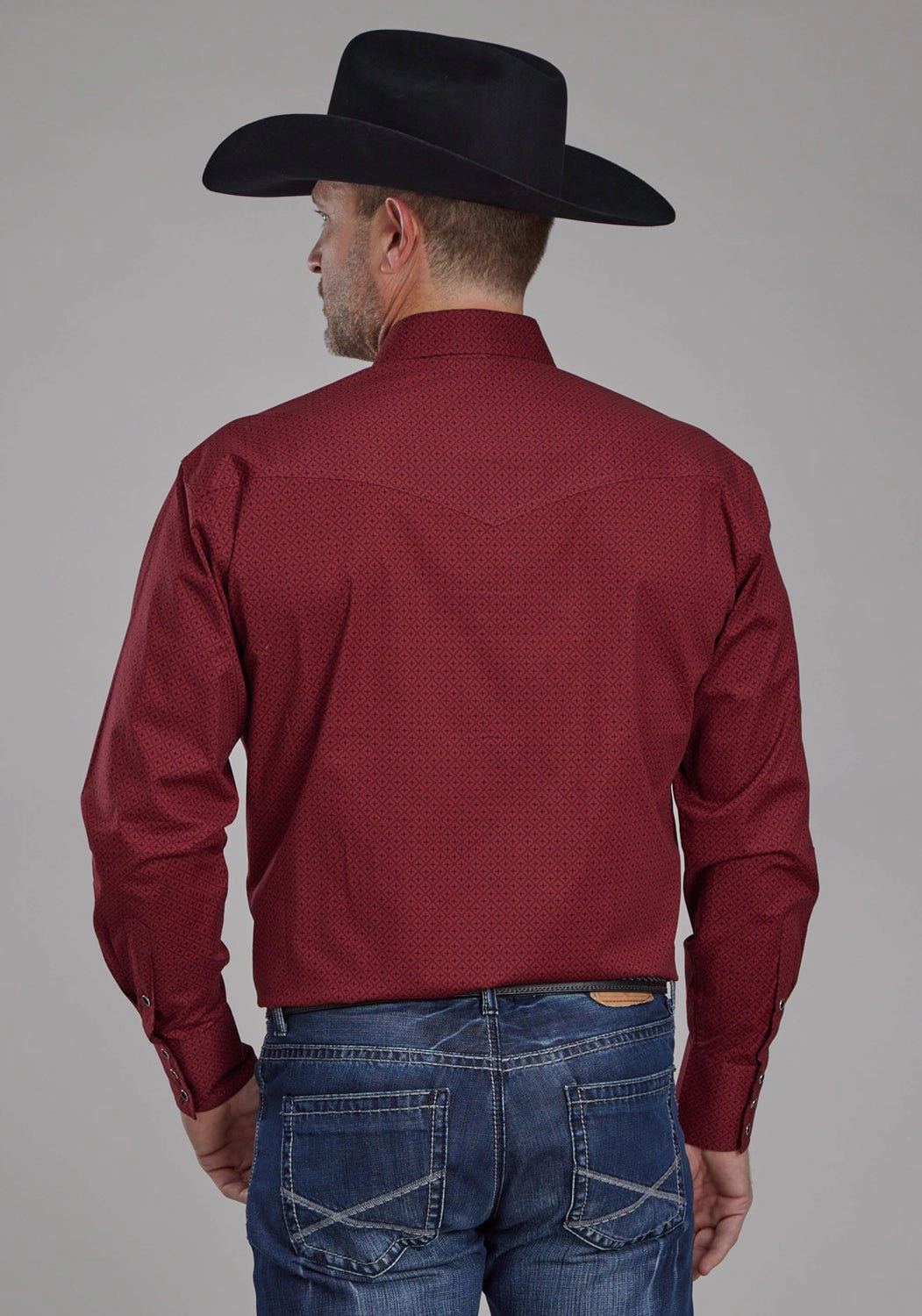 Roper Mens 2163 Diamond Stretch Red Cotton Blend L/S Shirt Streamlined Design