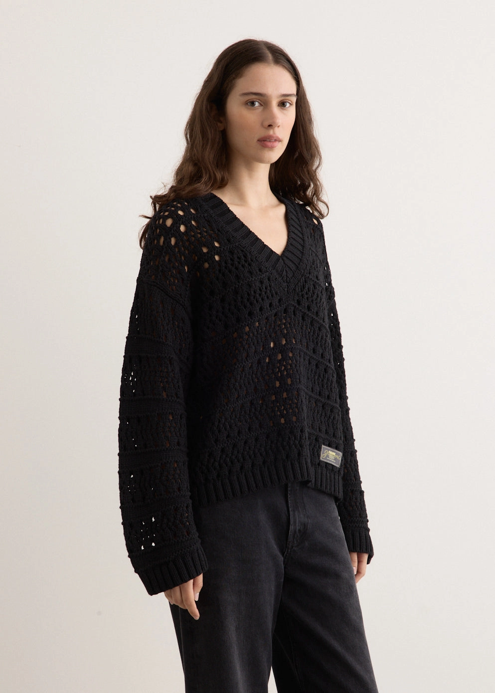 Hooded Knit Variation Cotton Mix V-Neck