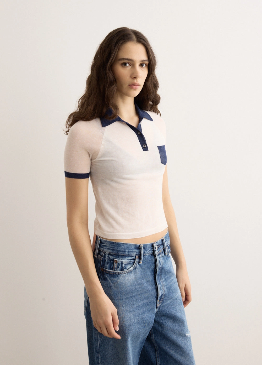 Functional Drape Short Sleeve V-Neck Sweater