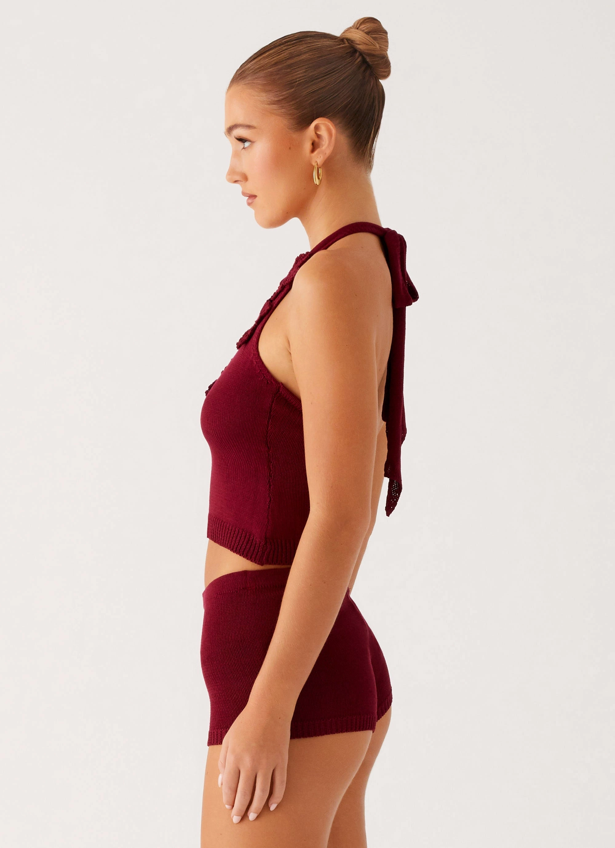 Miffy Crochet Top - Maroon Stretch Knit Fabric