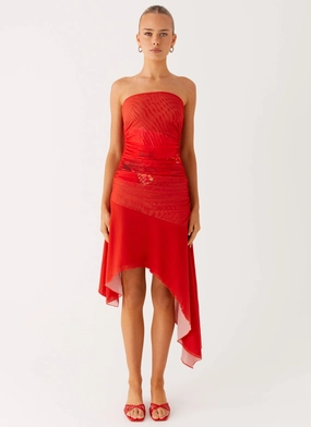 Think About It Midi Dress - Fire Red Luxe Fabric Cool Season