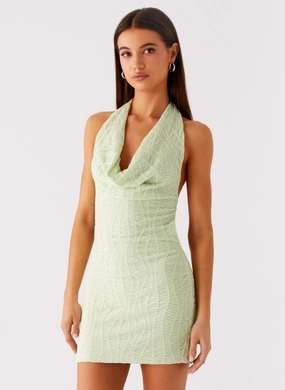Chic Wear Calm Drape Thistle Mini Dress - Forest Sage