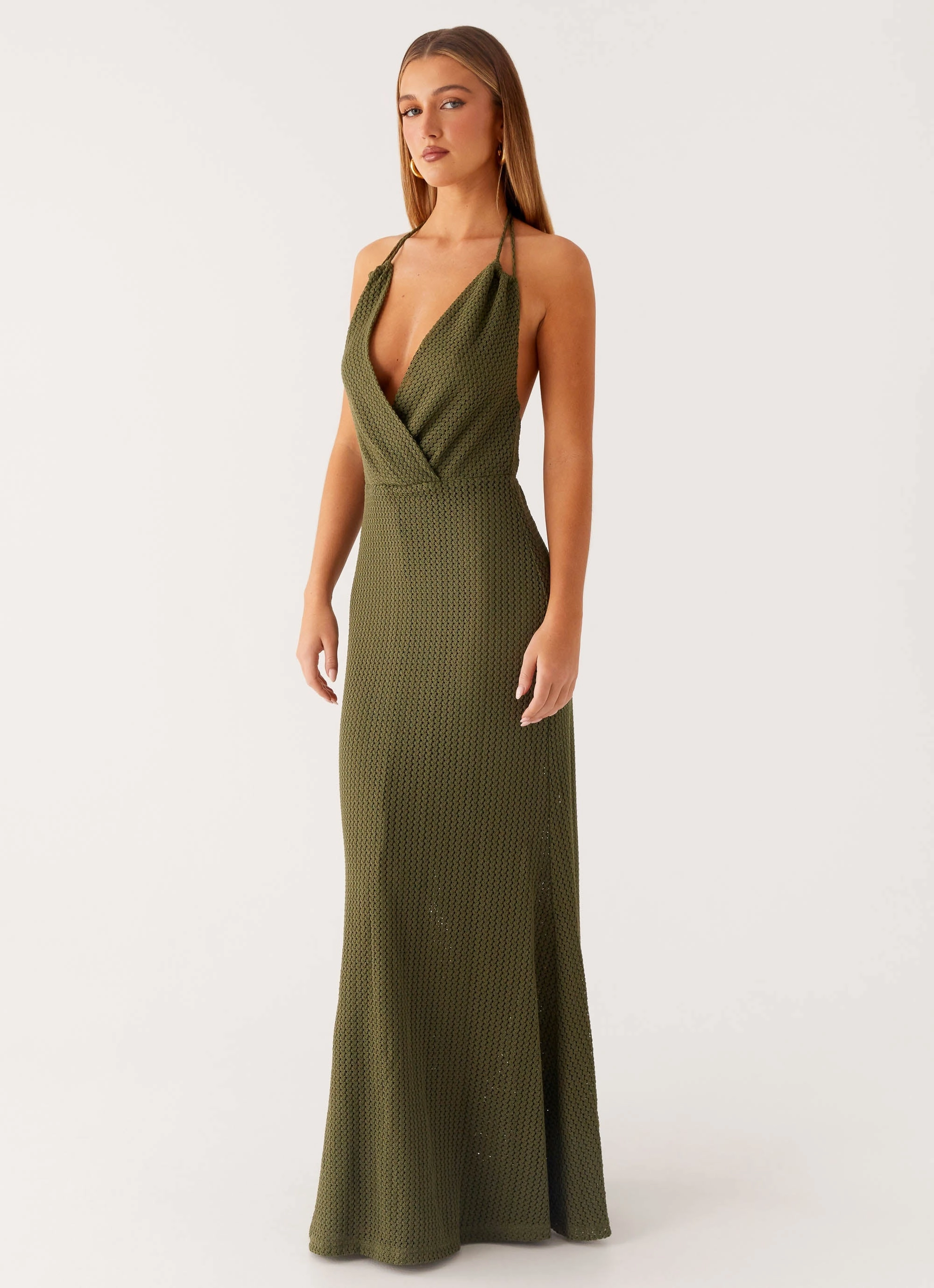 Chilly Comfort Calm Lines Thora Maxi Dress - Olive