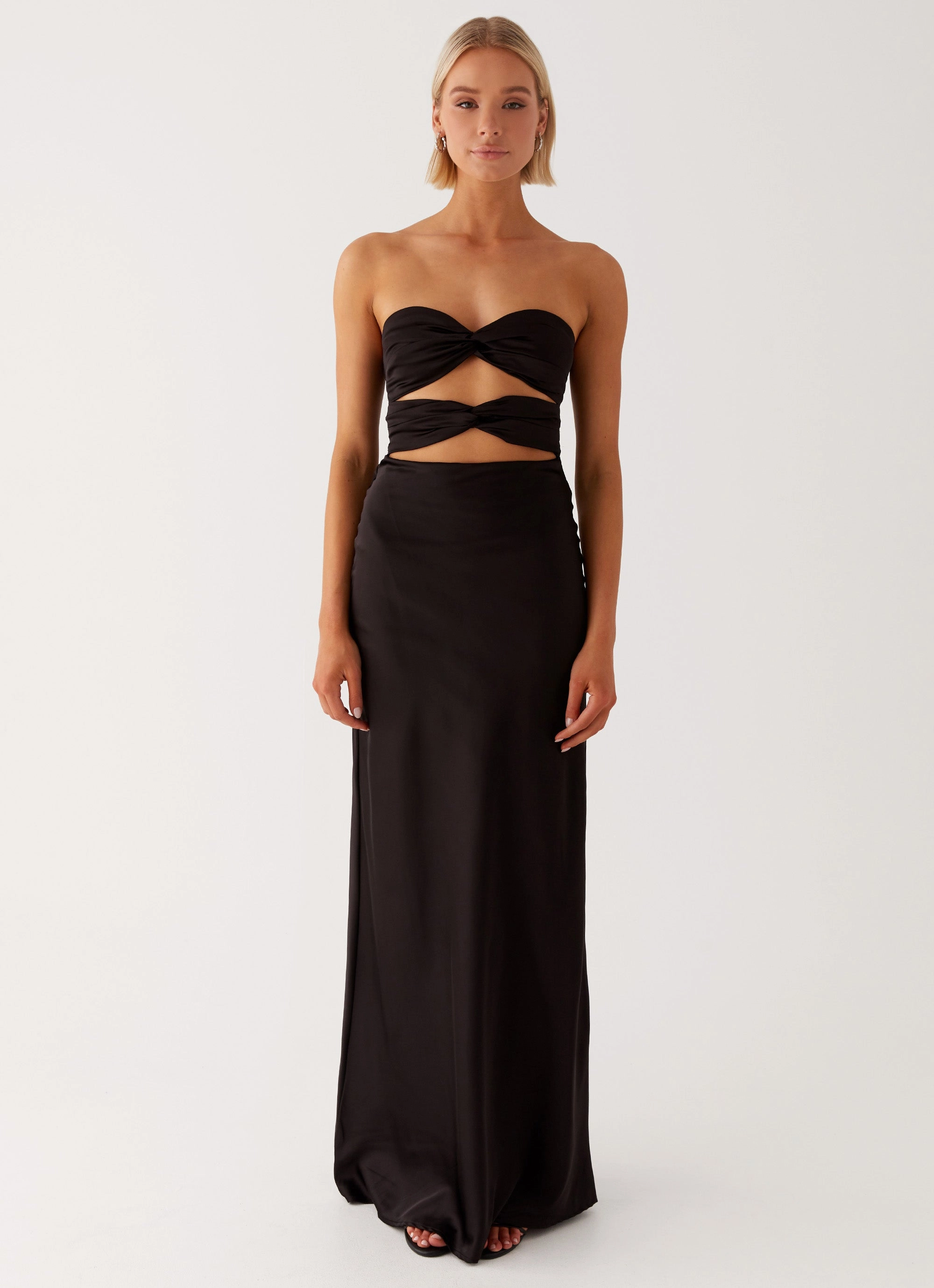 Velvet-Edge Designer-Label Tianna Strapless Maxi Dress - Black