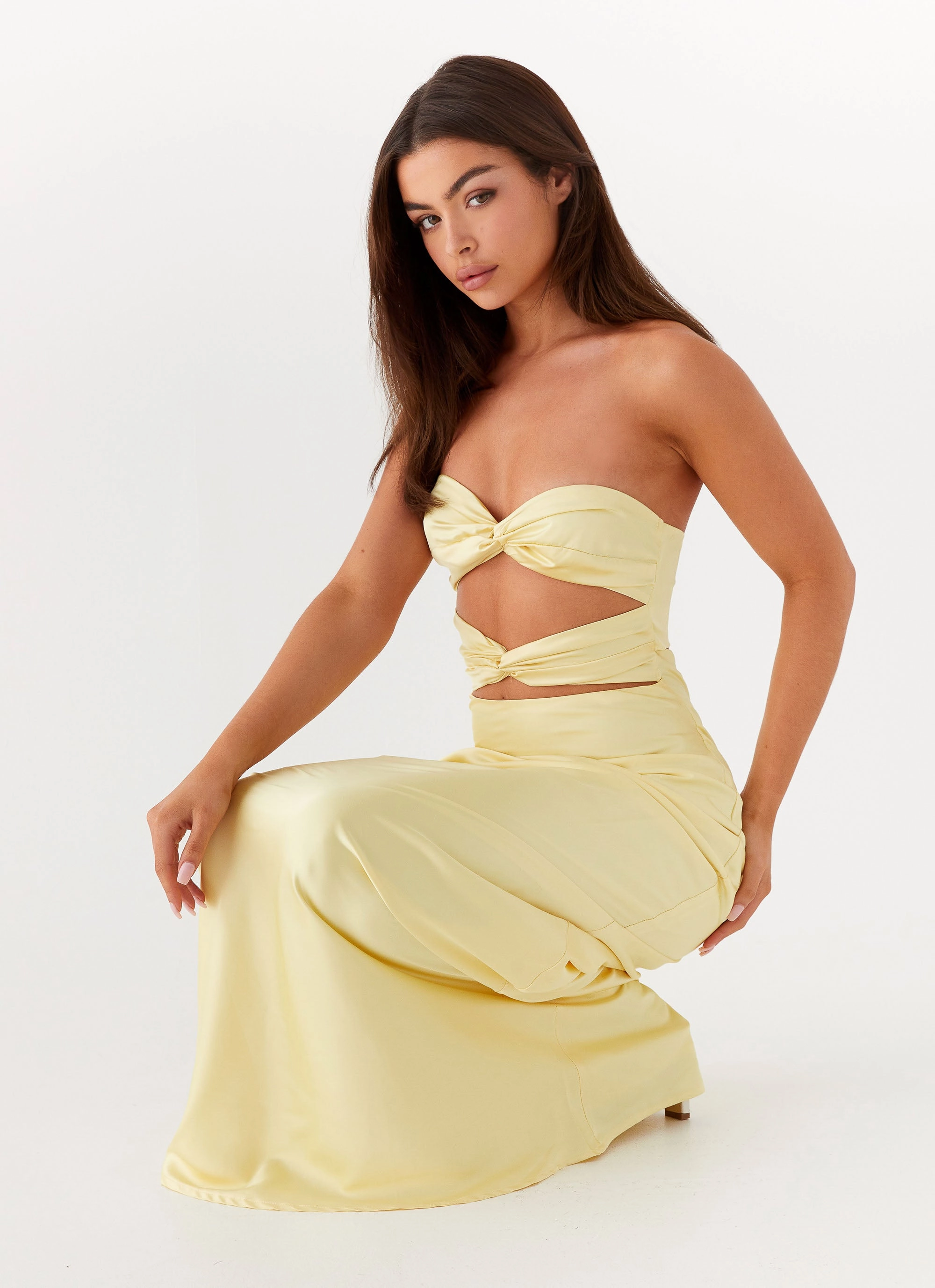 Tailored Comfort Satin Soft Tianna Strapless Maxi Dress - Yellow