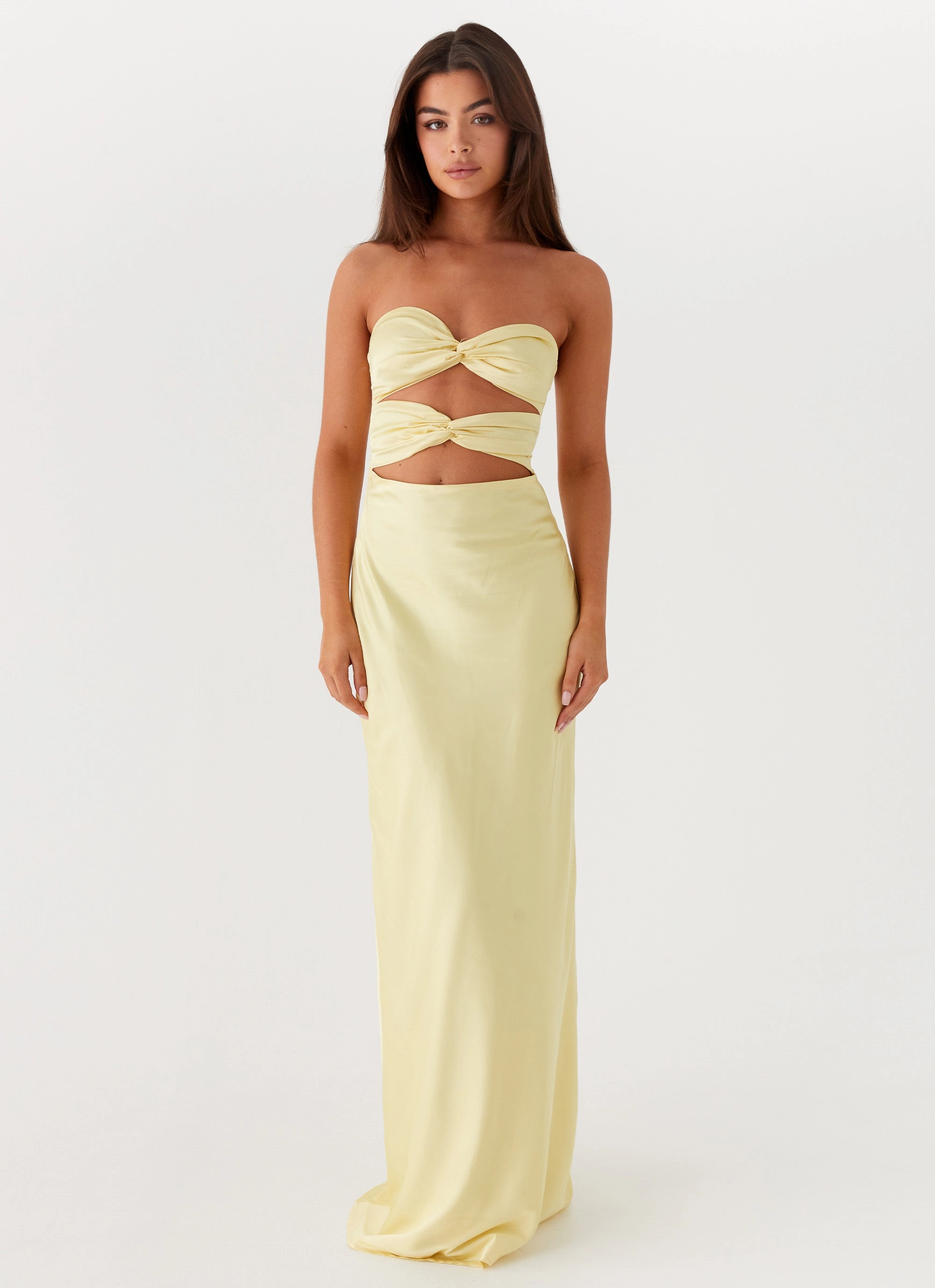 Tianna Strapless Maxi Dress - Yellow Rhinestone-Detail