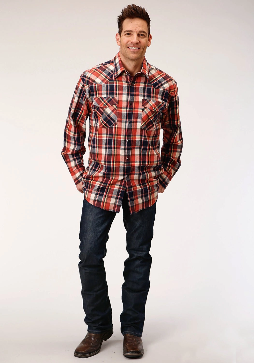 Chic Design Urban Trend Roper Mens Navy Multi 100% Cotton Unlined Flannel Plaid L/S Tall Shirt
