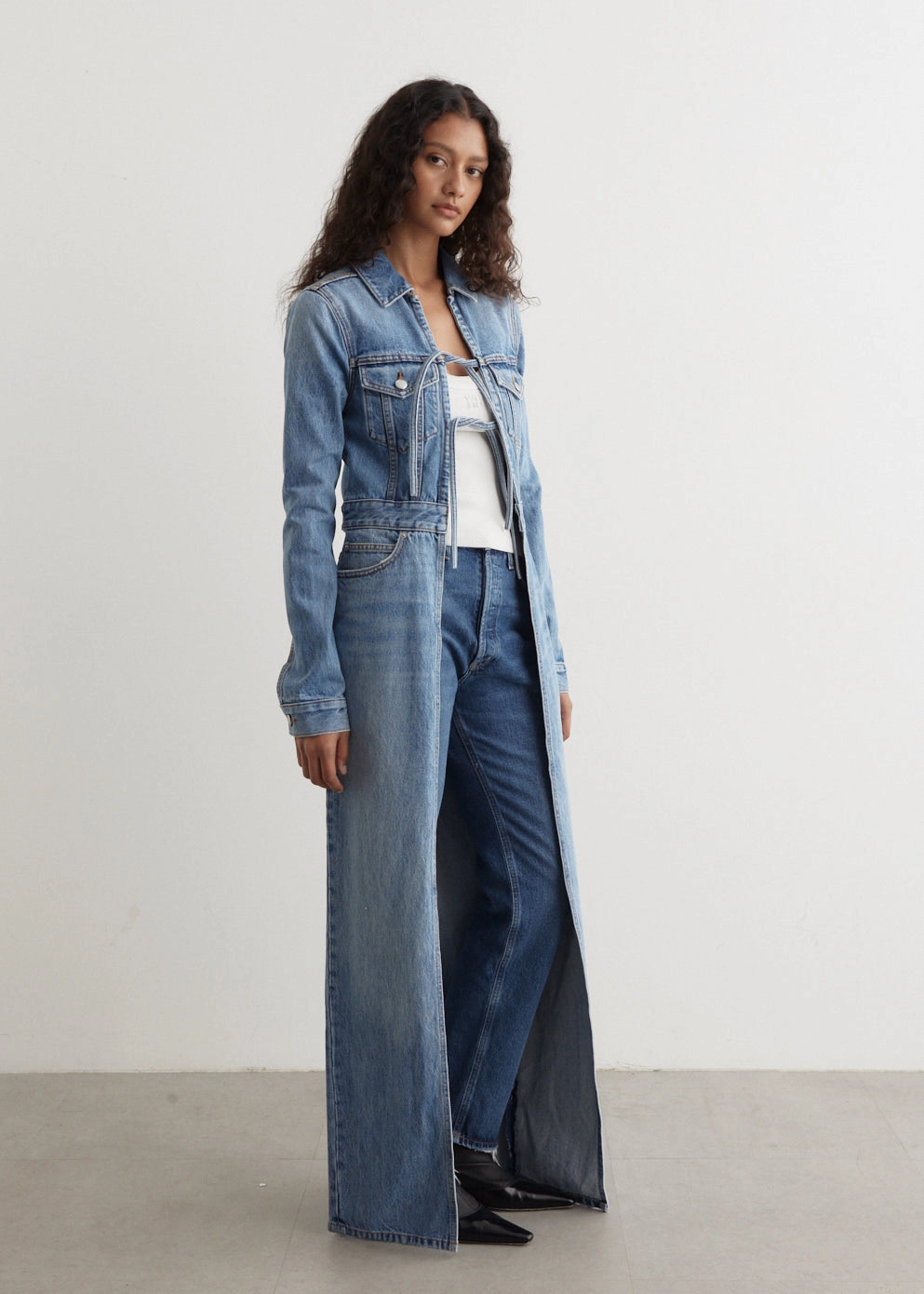 Double Buttons Tie Front Denim Trucker Jacket