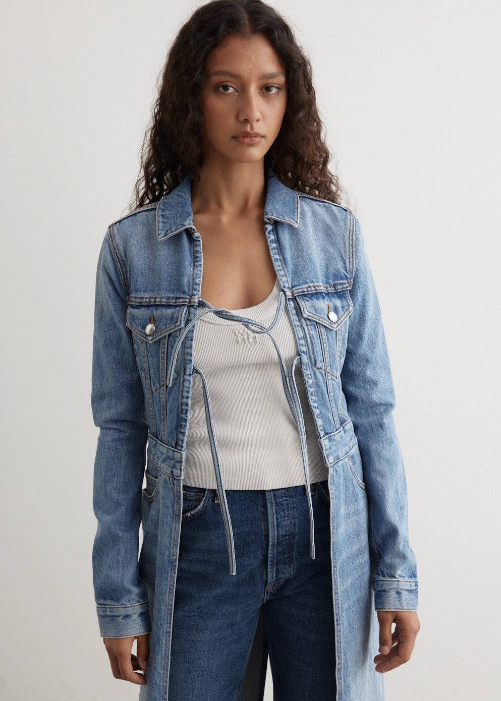 Minimalist Style Tie Front Denim Trucker Jacket