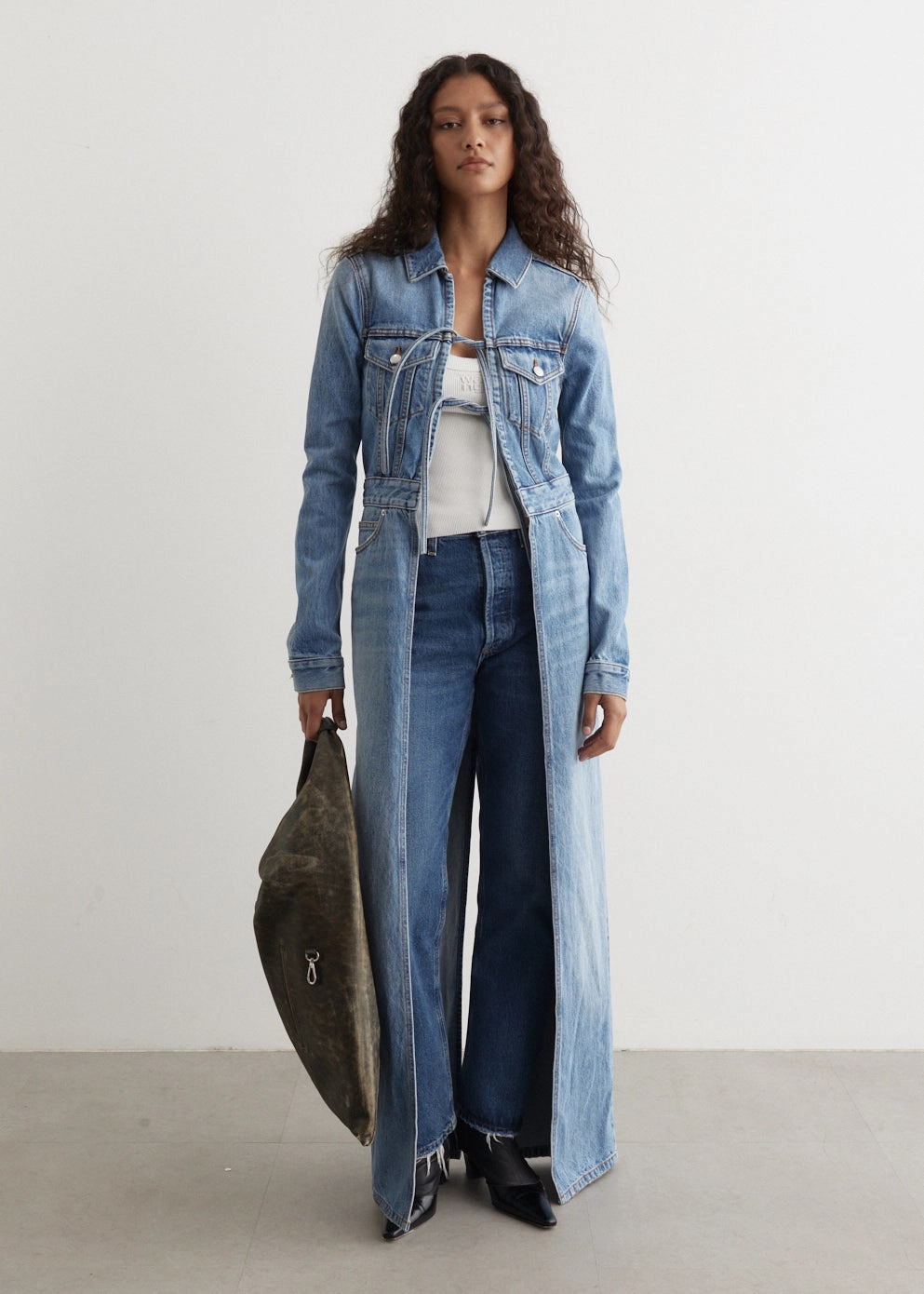 Tie Front Denim Trucker Jacket Fray Resistant Edges