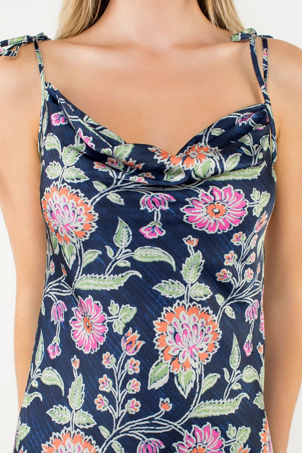 Kimono-Sleeve Flowing Layers TIE STRAP FLORAL SLIP DRESS