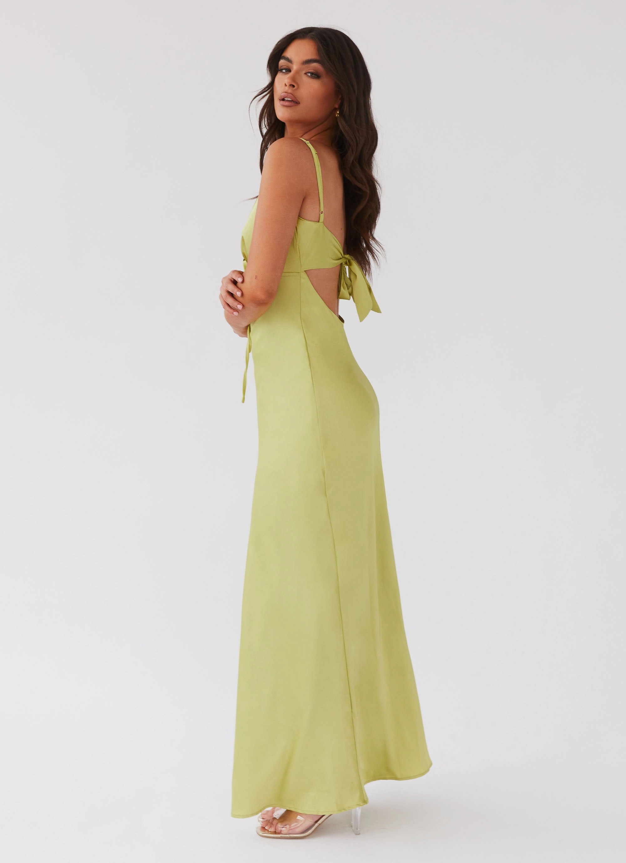 Street Mood Flora Satin Maxi Dress - Green Expectations