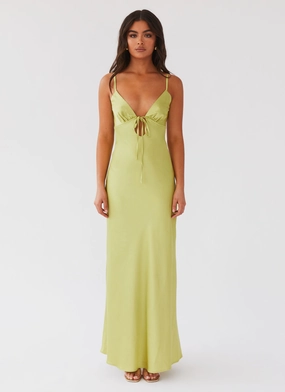 Light And Airy Flora Satin Maxi Dress - Green Expectations