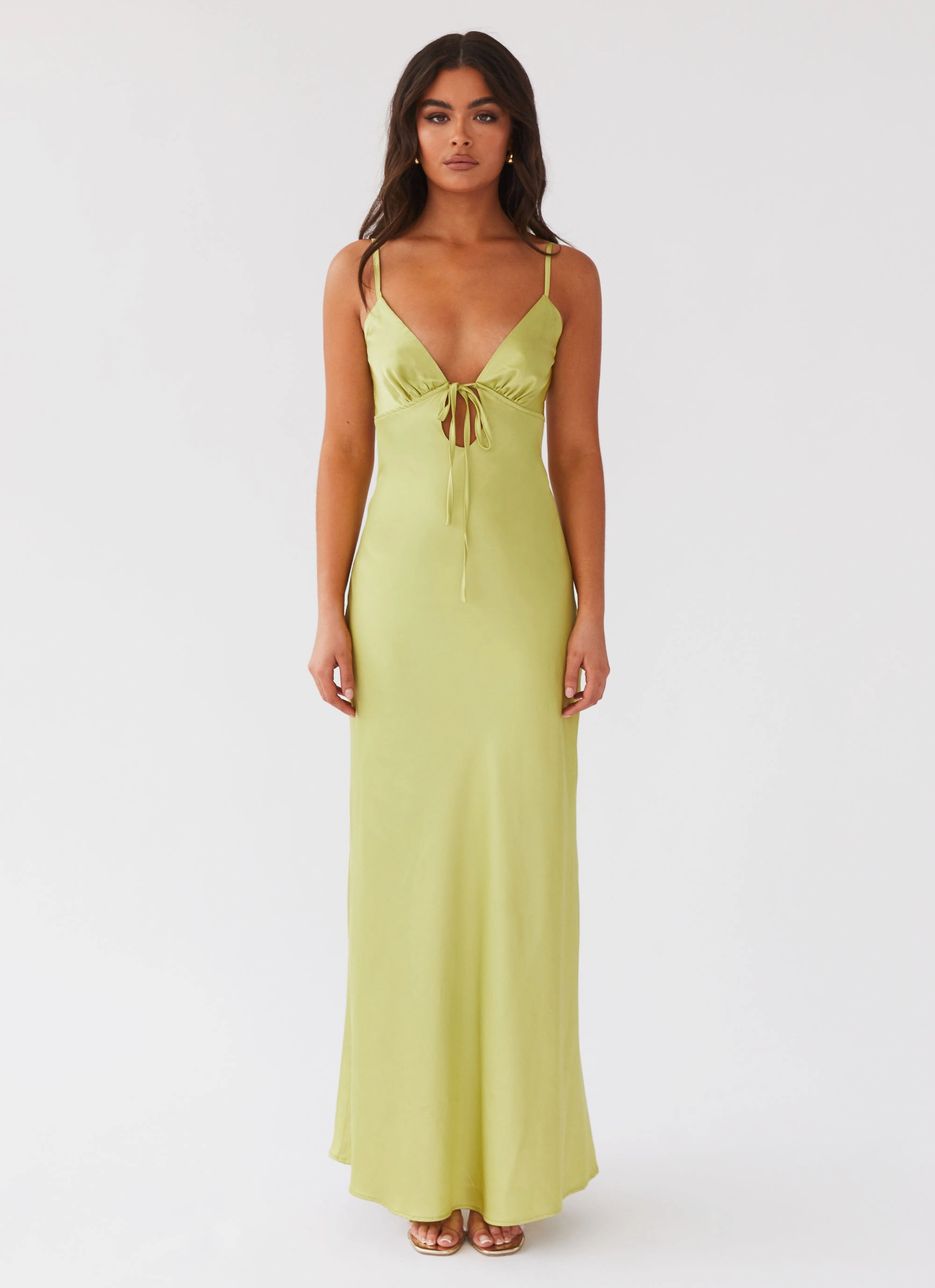 Light And Airy Flora Satin Maxi Dress - Green Expectations