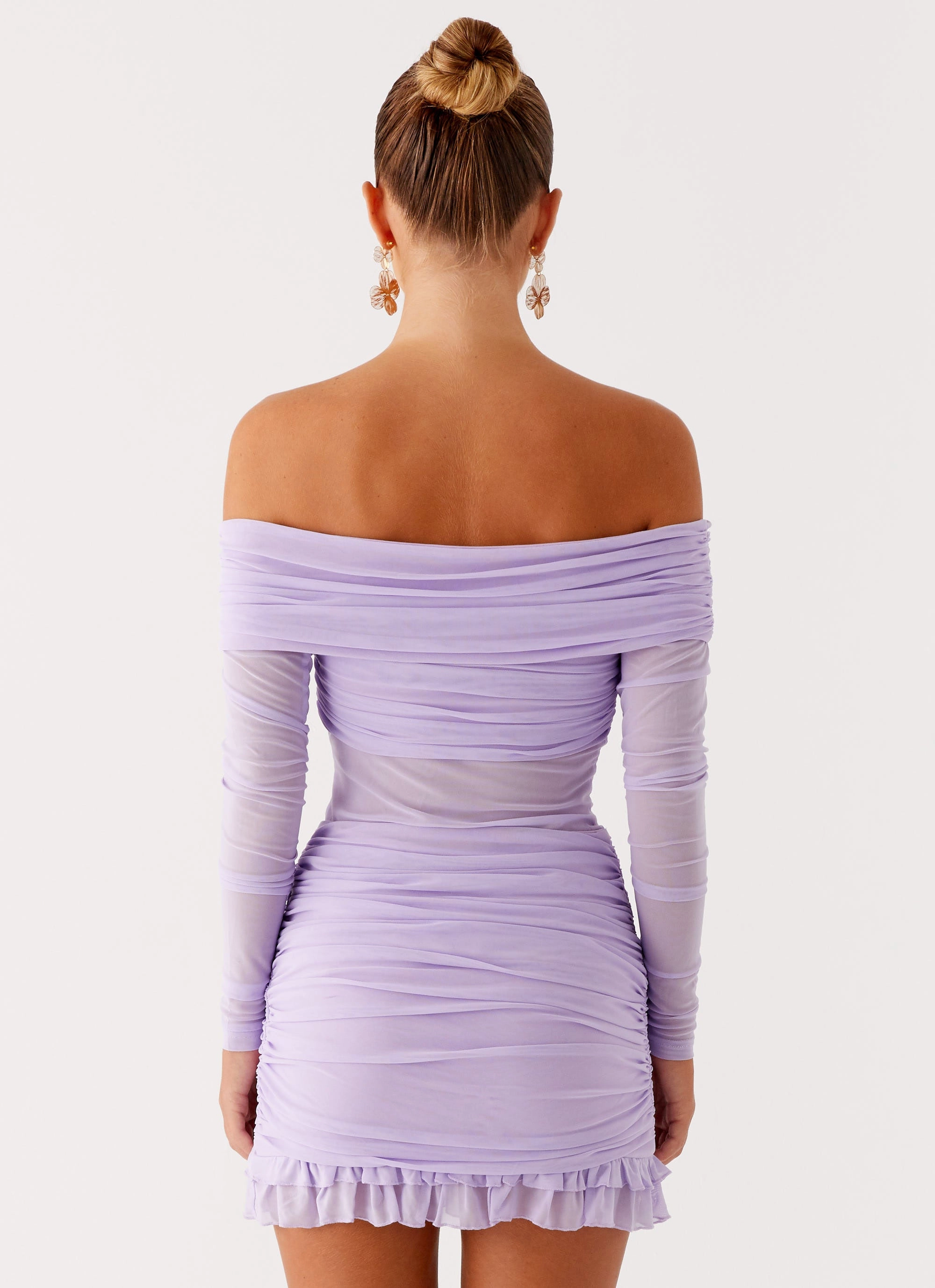 Tiff Long Sleeve Mini Dress - Lilac Side-Zip