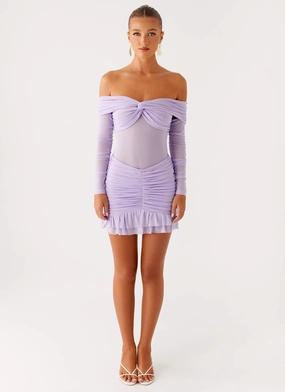 Cozy Comfort Formal Look Tiff Long Sleeve Mini Dress - Lilac