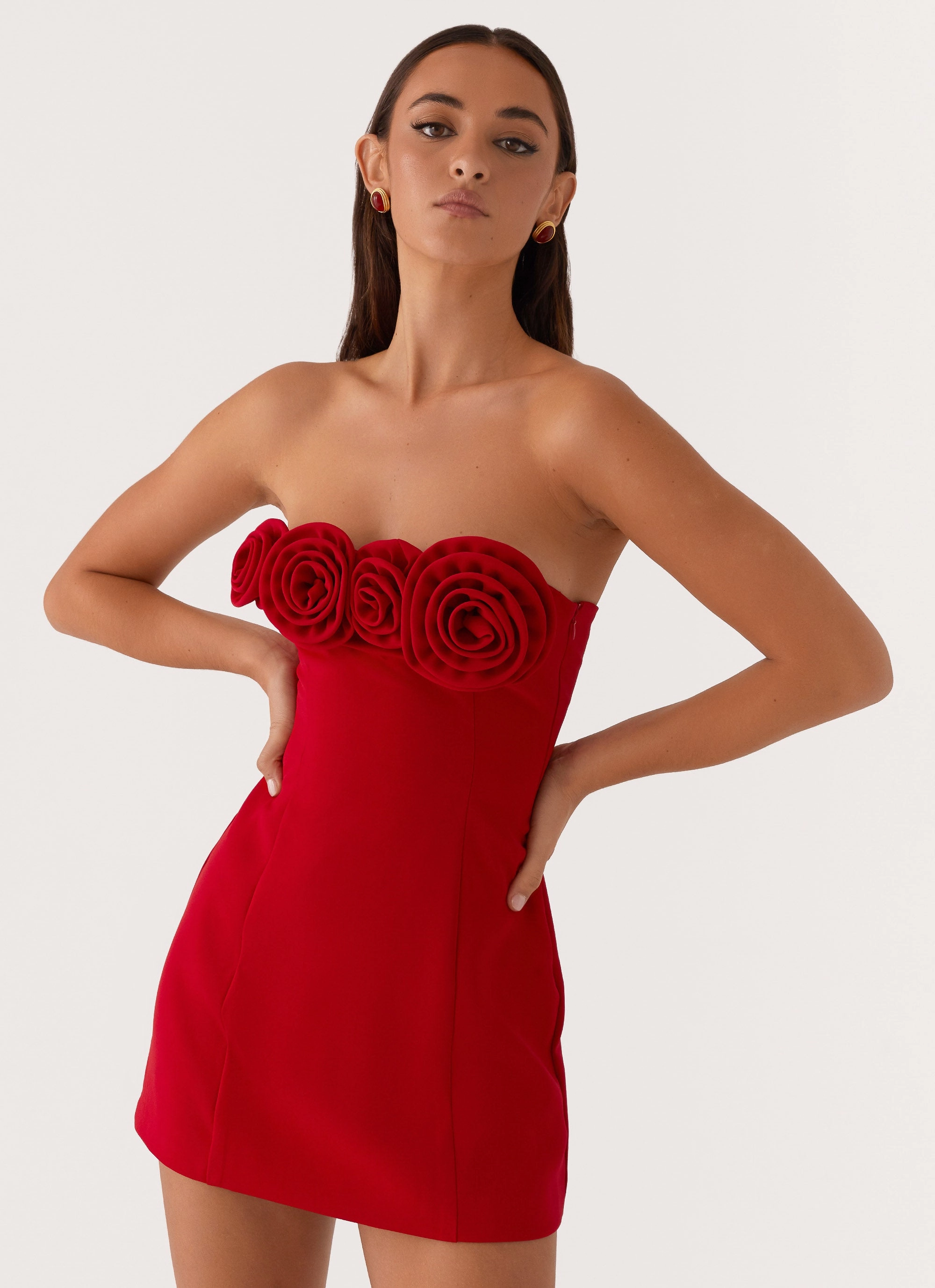 Flattering Wearable Silky Form Patsie Strapless Mini Dress - Red