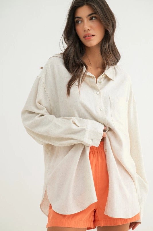 BRIAR LINEN OVERSIZED BUTTON-UP SHIRT Weekend Smart Cool and Relaxed