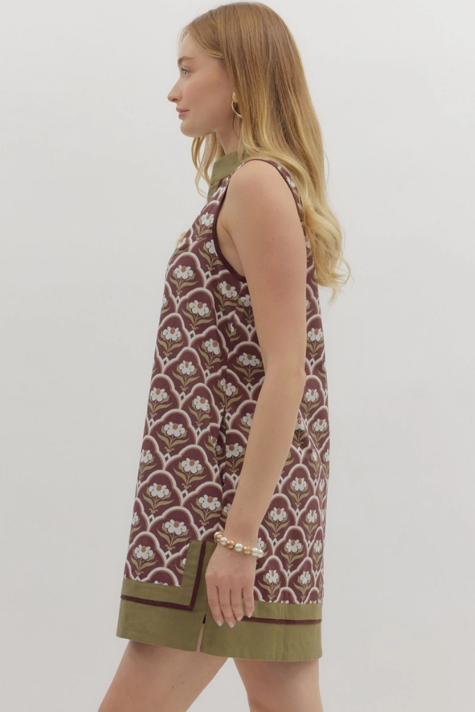 Eloise Geo Print Mini Dress in Brown Relax Form Polished Motion