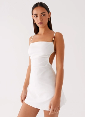 Minimal Detail Glossy Fabric Marlon Mini Dress - White