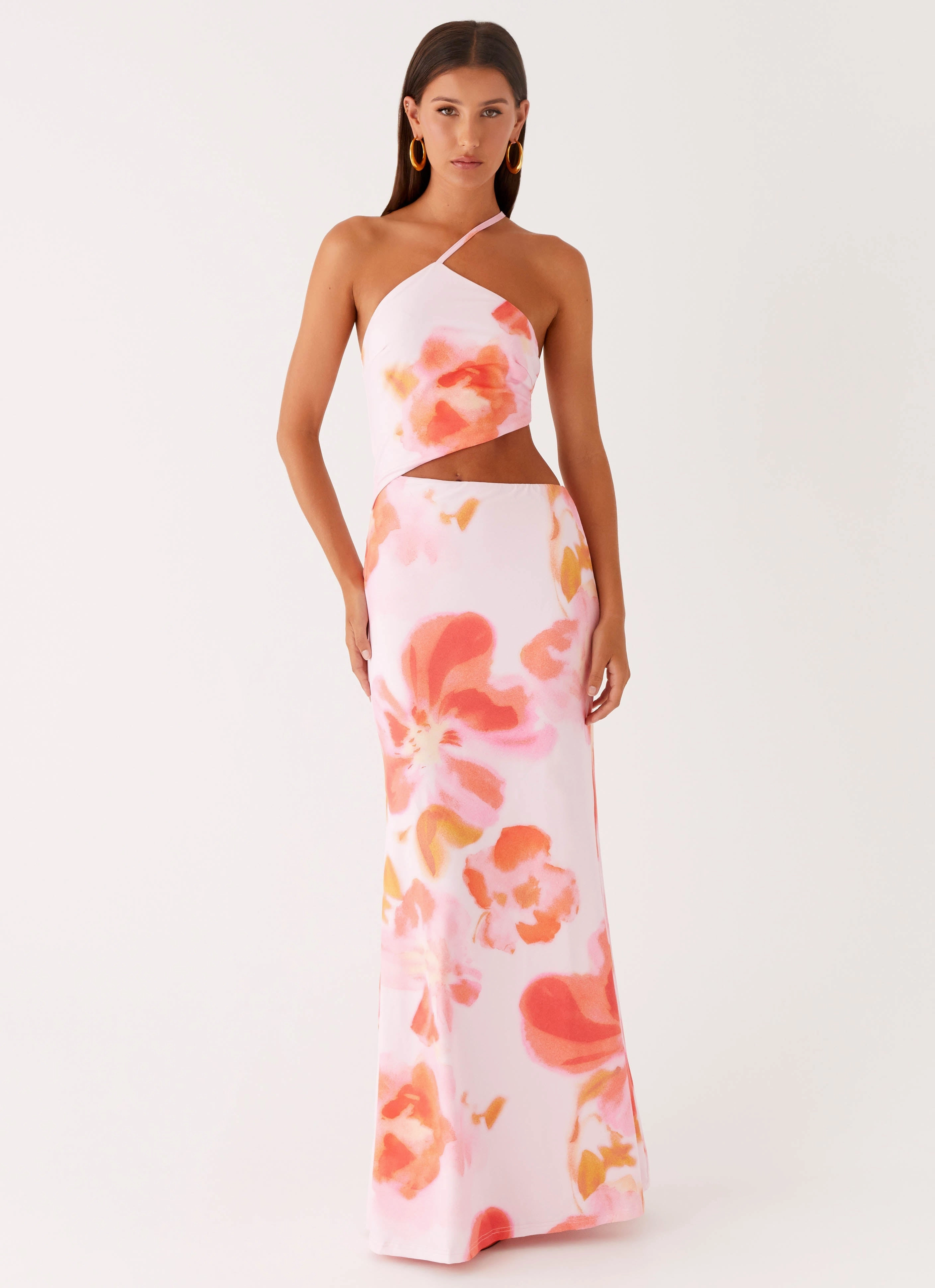 Riano Cut Out Maxi Dress - Blushing Blossom Flattering Lines Neutral-Shade