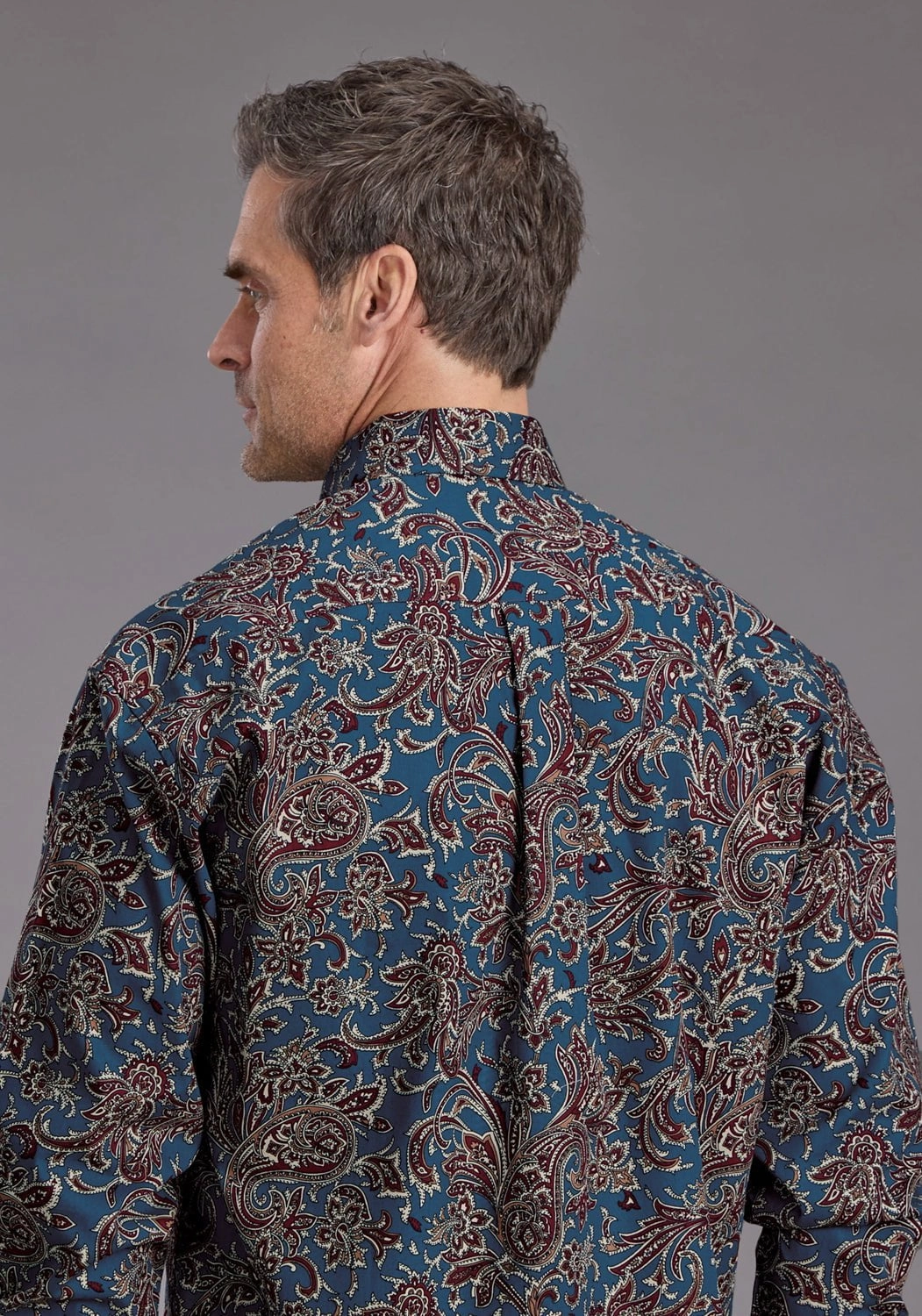 All-Weather Ready Stretch Fabric Stetson Mens 2230 Vintage Paisley Blue 100% Cotton 1 Pkt L/S Shirt