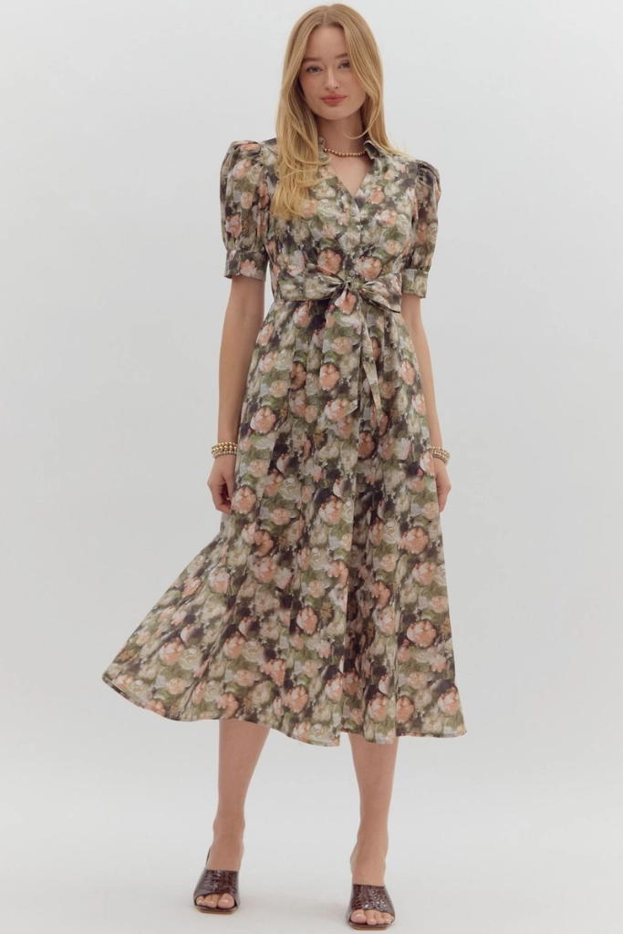 Haven Floral Tie Waist Midi Dress Travel Vibe