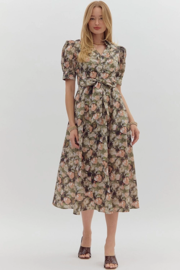 Flattering Look Fit Haven Floral Tie Waist Midi Dress