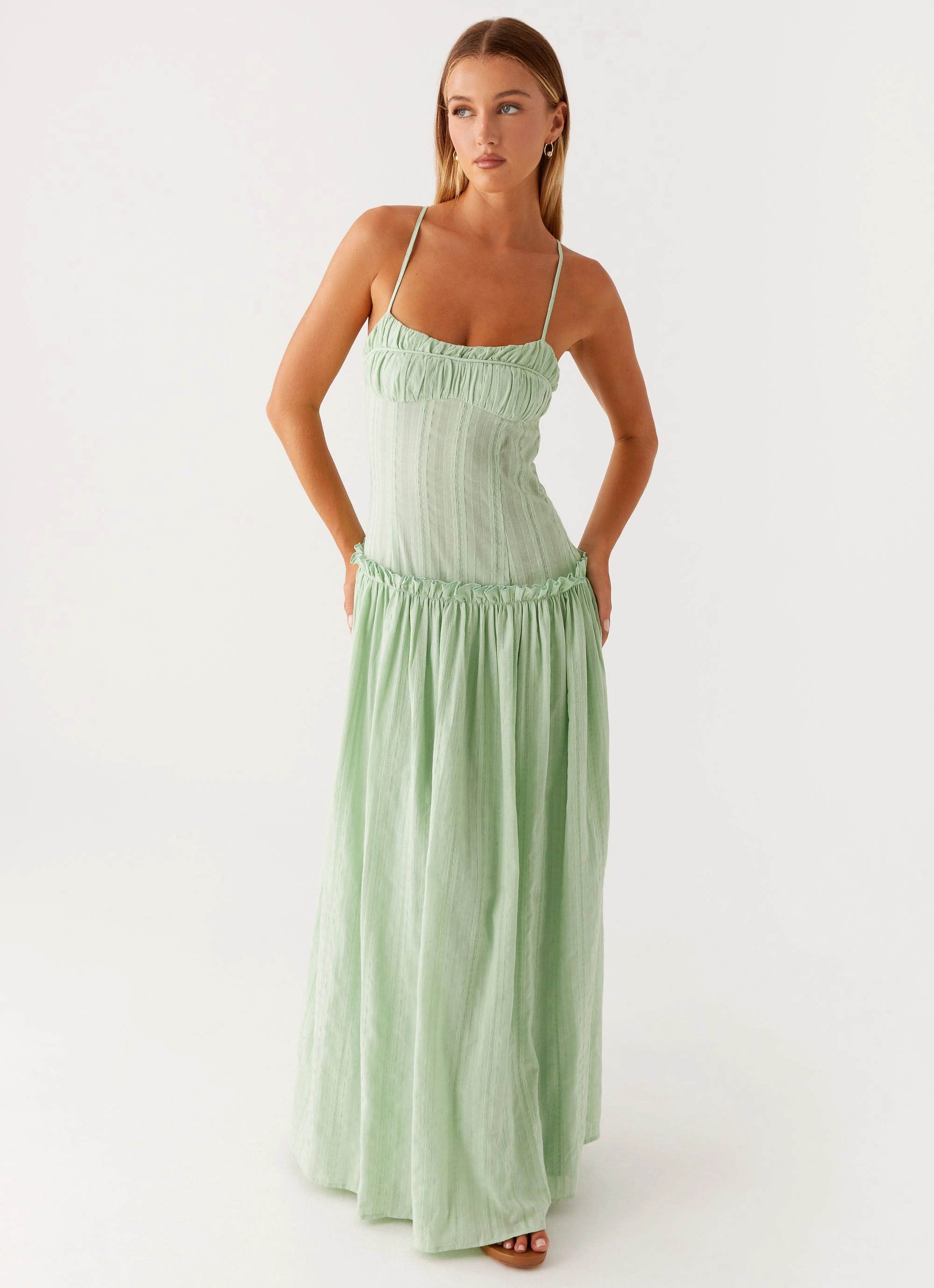 Jacinda Drop Waist Maxi Dress - Sage Premium Quality summer look