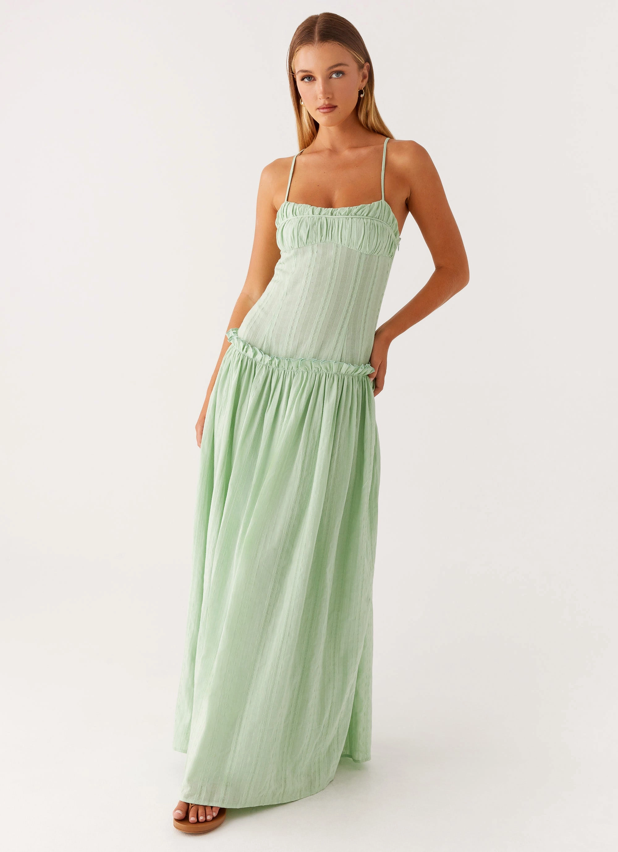 Soft-Lining Easy Layering Piece Jacinda Drop Waist Maxi Dress - Sage