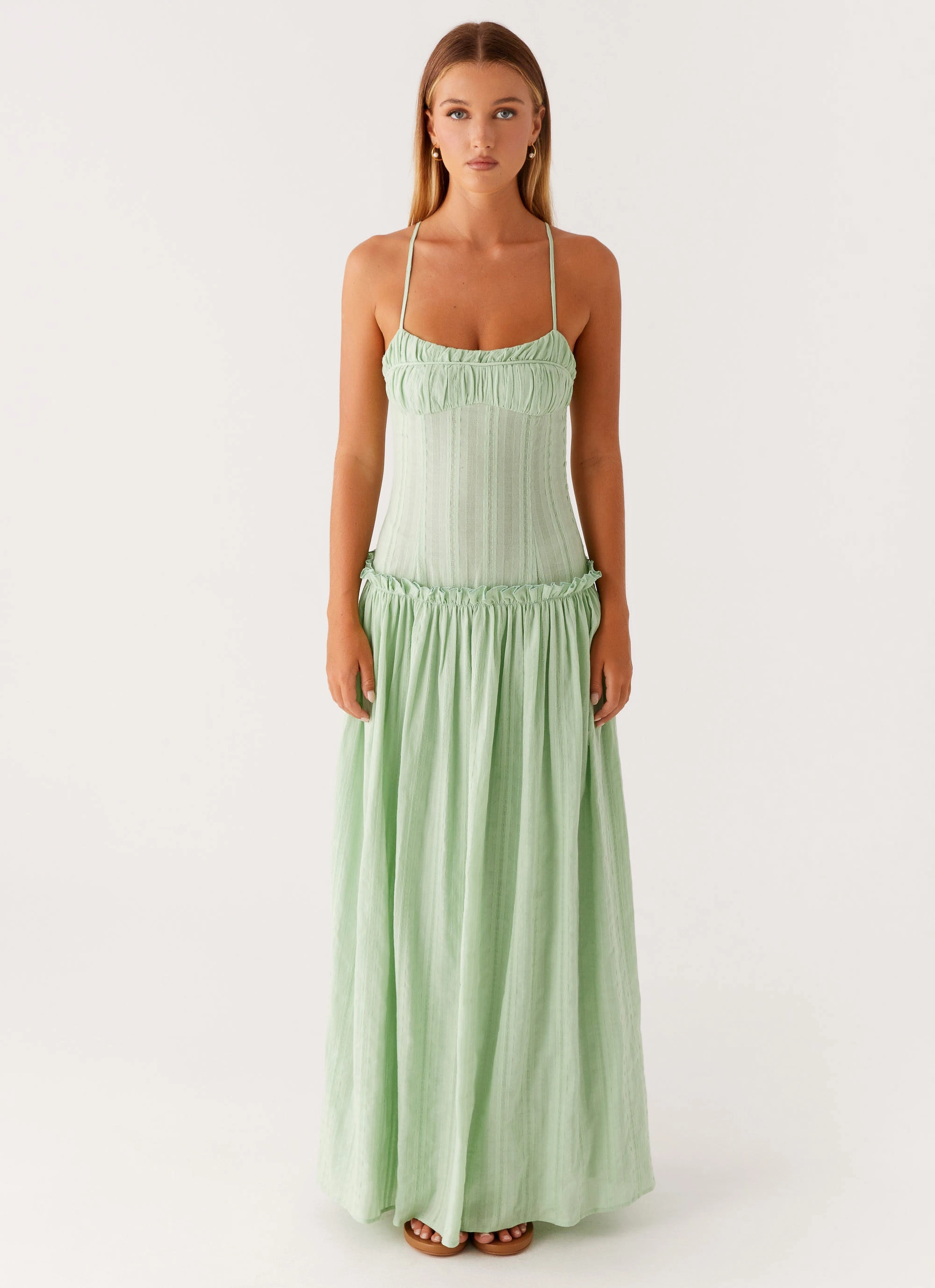 Jacinda Drop Waist Maxi Dress - Sage Winter Proof
