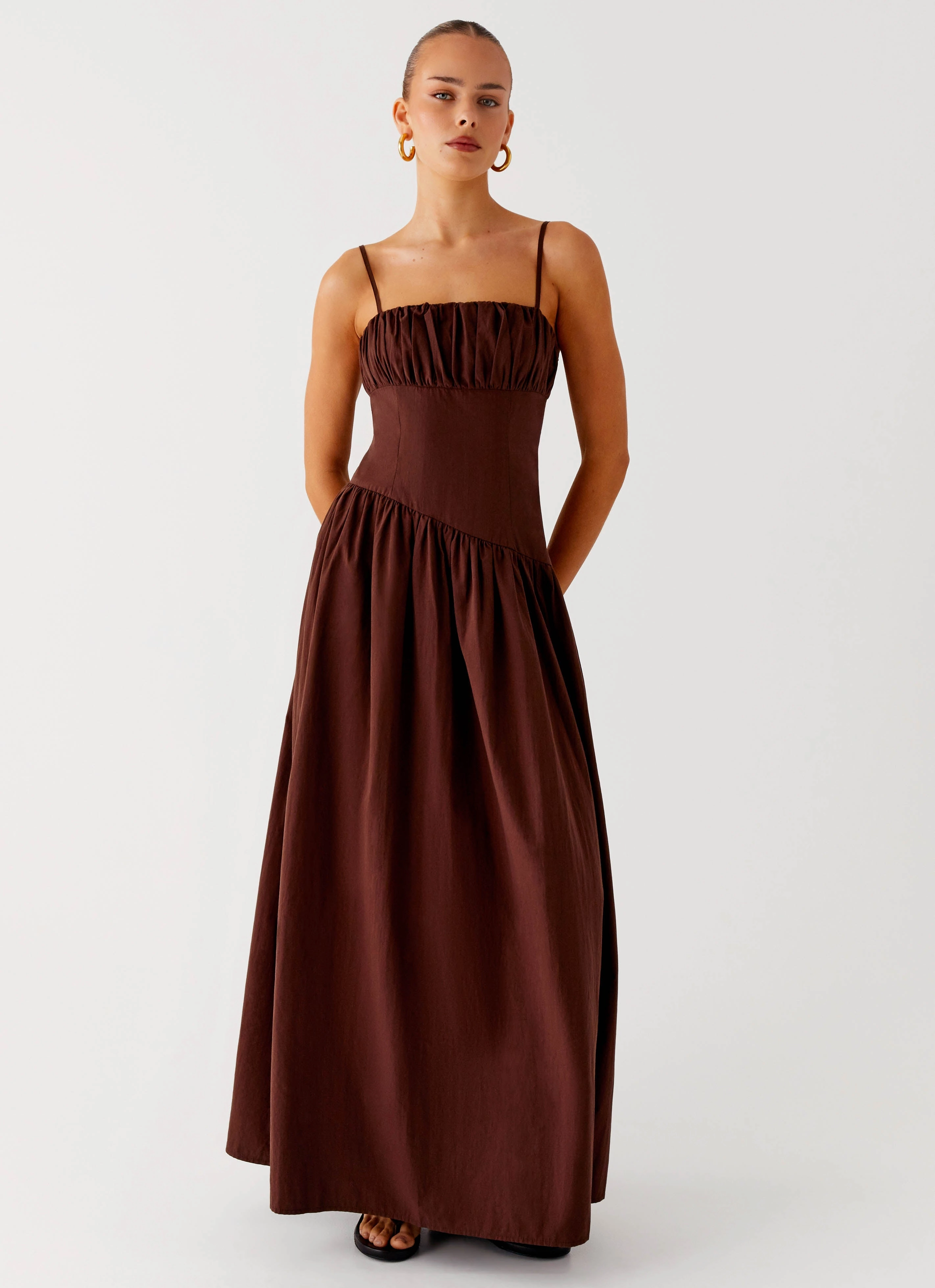 Balanced Tone Yuna Drop Waist Maxi Dress - Chocolate