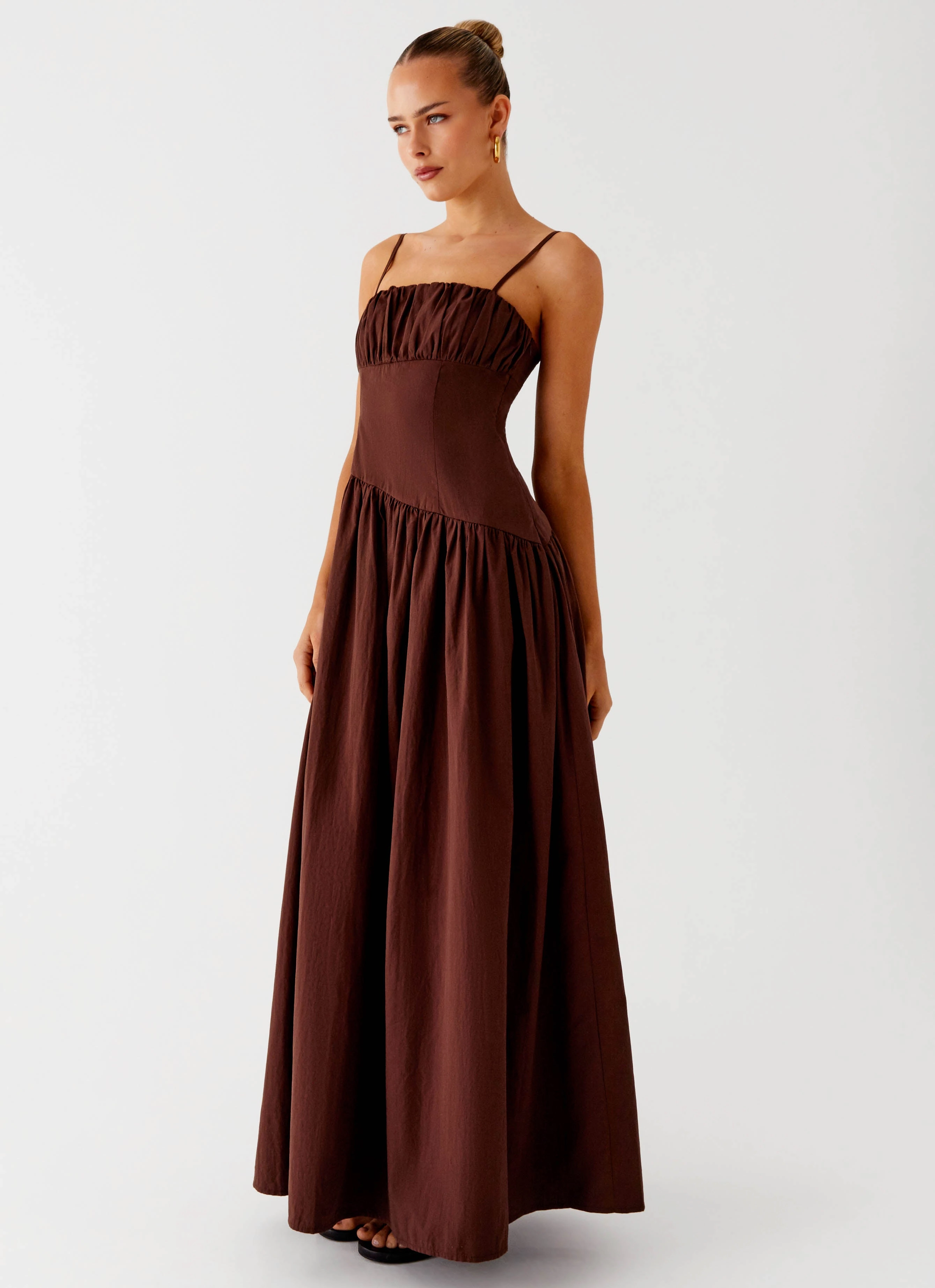 Yuna Drop Waist Maxi Dress - Chocolate Adjustable-Length Relaxed Style Wear