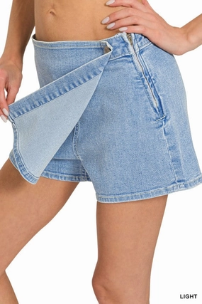 Brunch Outfit Night Out Secure Closure System Heather Wrap Front Skort Denim