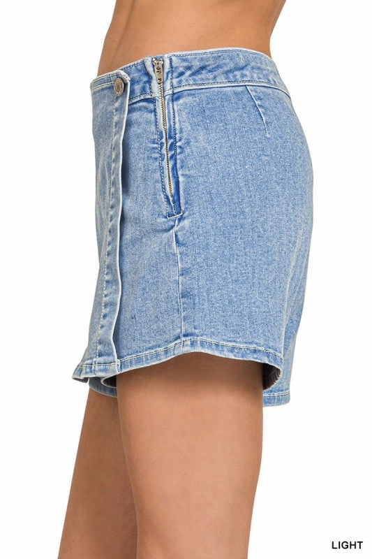 Work Outfit Heather Wrap Front Skort Denim