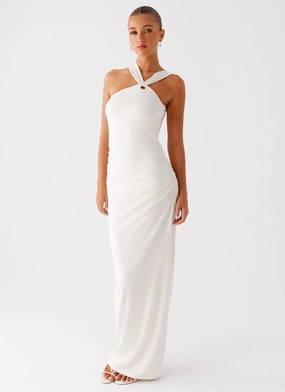 Velvet-Edge Tamira Maxi Dress - Ivory