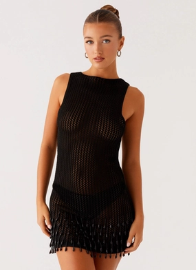 Crystal-Detail Urban Look Miracle Beaded Crochet Mini Dress - Black