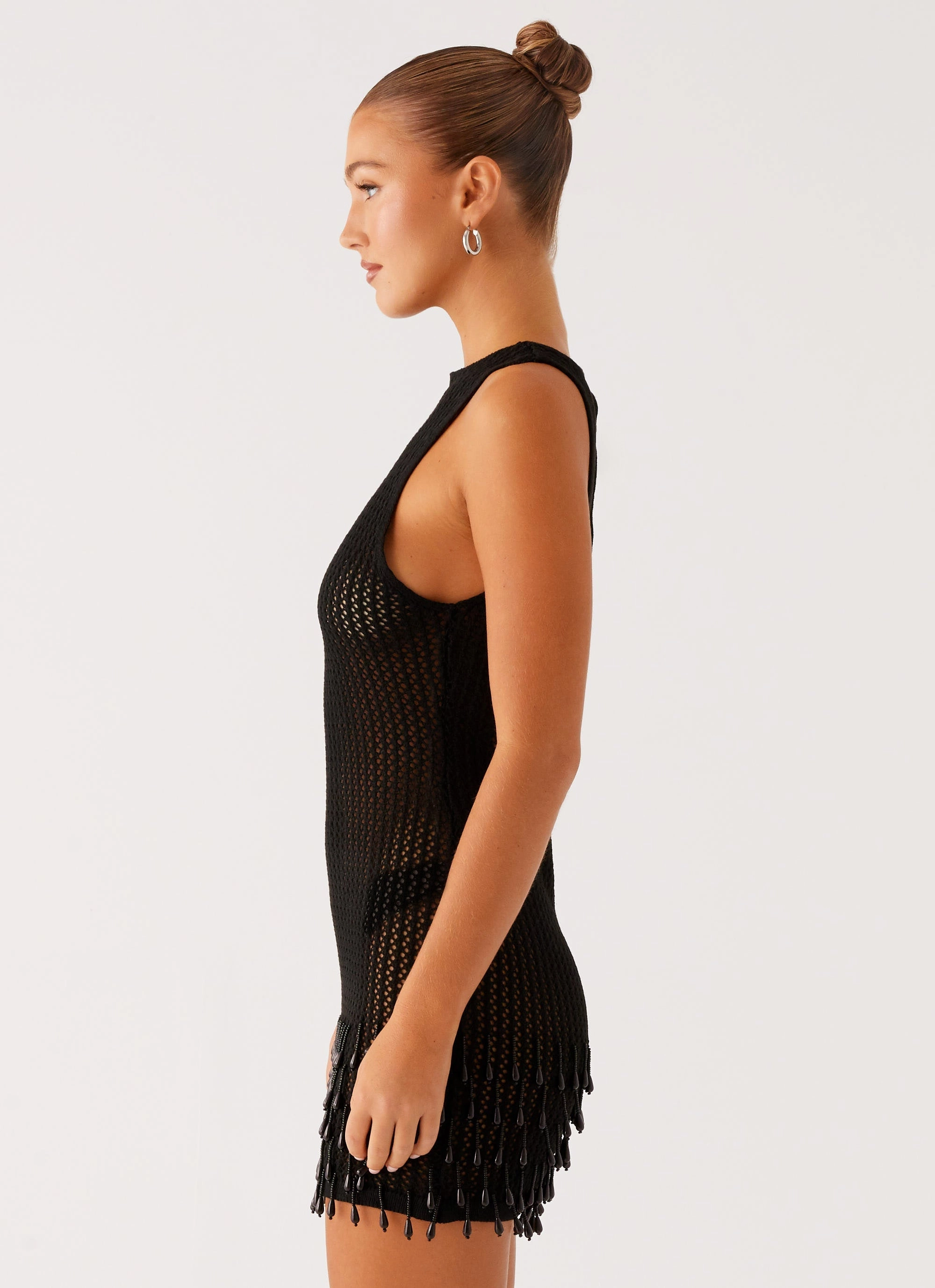 Miracle Beaded Crochet Mini Dress - Black Grace Soft Glam Feel