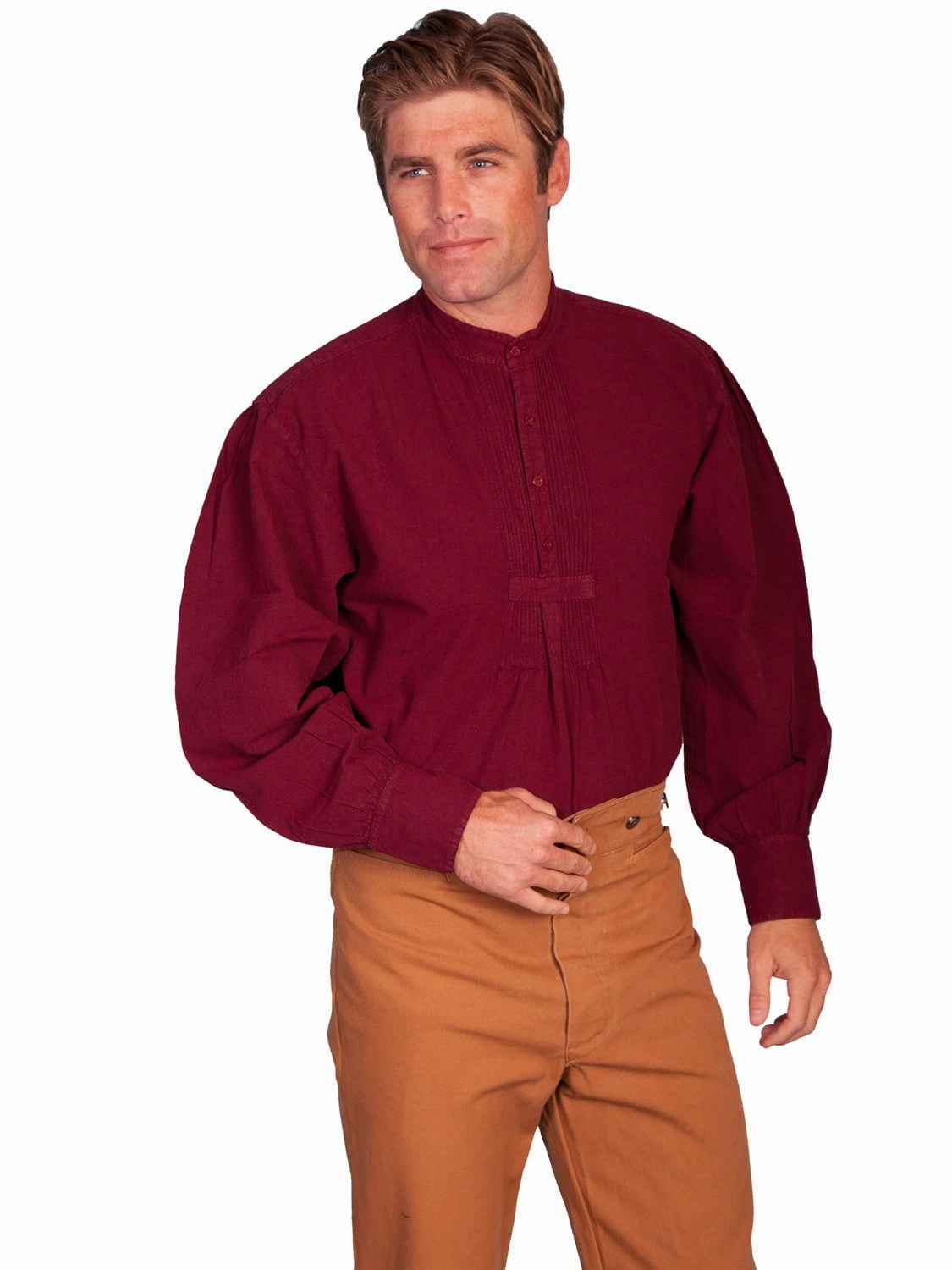 Scully RangeWear Mens Burgundy 100% Cotton Vintage L/S Full Cut Shirt Earthy Palette
